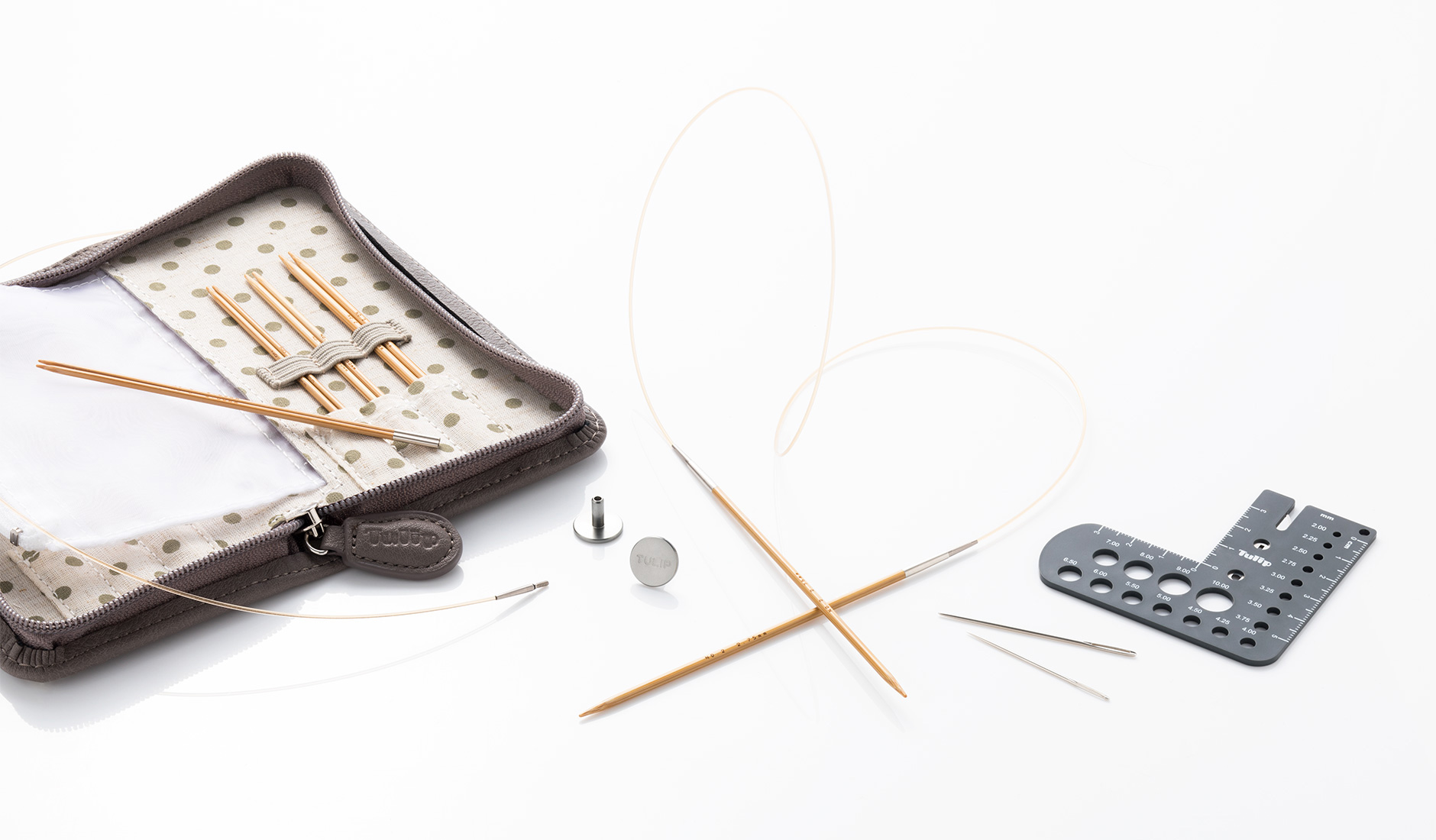 CarryC Long “Fine Gauge” Interchangeable Bamboo Knitting Needle Set